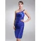 Sheath One-Shoulder Knee-Length Charmeuse Cocktail Dress With Ruffle Beading (016002920)
