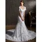 Mermaid Sweetheart Chapel Train Satin Tulle Wedding Dress With Lace Beadwork (002011596)