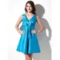 A-Line/Princess V-neck Knee-Length Taffeta Bridesmaid Dress With Ruffle (007004144) A-Line/Princess V-neck Knee-Length Taffeta Bridesmaid Dress With Ruffle (007004144)