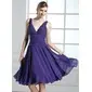 A-Line/Princess V-neck Knee-Length Chiffon Bridesmaid Dress With Ruffle Beading Sequins (007013960)