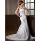 Mermaid Scalloped Neck Court Train Satin Wedding Dress With Ruffle (002000607) Mermaid Scalloped Neck Court Train Satin Wedding Dress With Ruffle (002000607)
