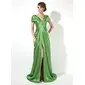 Empire V-neck Court Train Charmeuse Evening Dress With Ruffle (017022522)
