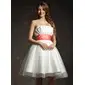 Empire Scalloped Neck Knee-Length Taffeta Tulle Homecoming Dress With Ruffle Sash (022021027) Empire Scalloped Neck Knee-Length Taffeta Tulle Homecoming Dress With Ruffle Sash (022021027)
