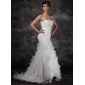 Mermaid Strapless Court Train Organza Satin Wedding Dress With Ruffle (002017165)